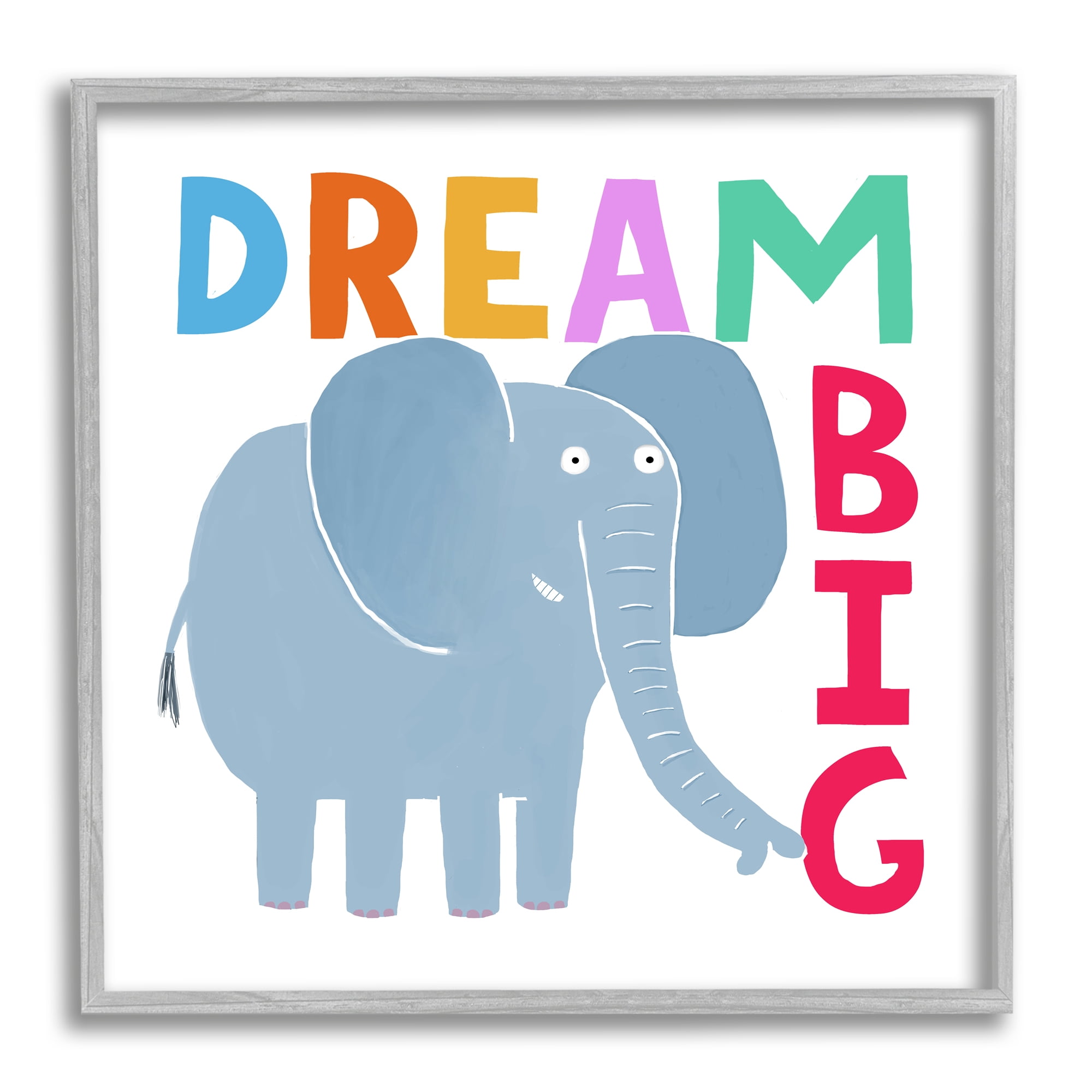 Stupell Industries Dream Big Elephant Phrase Animals & Insects Painting Gray Framed Art Print Wall Art, 12 x 12