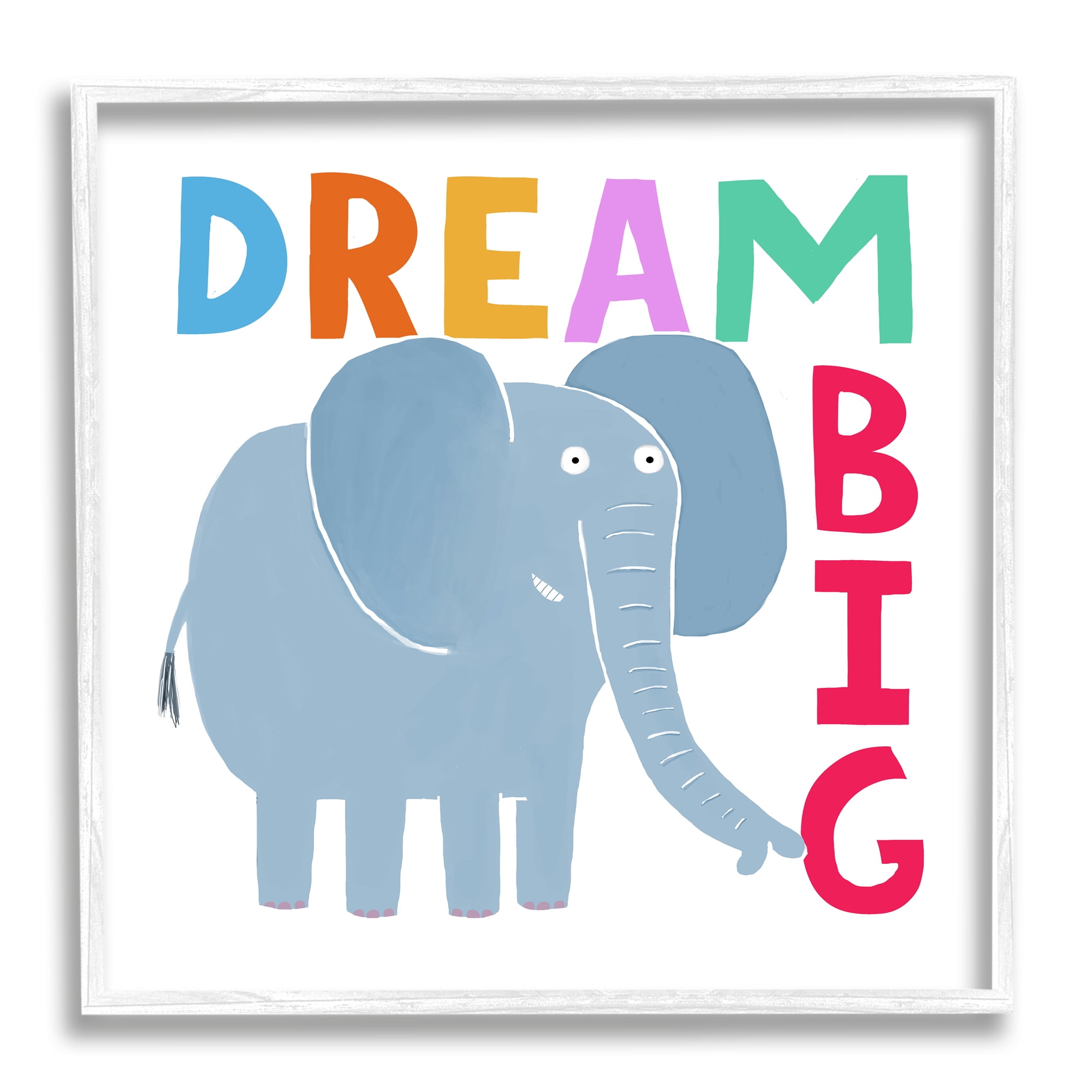Stupell Industries Dream Big Elephant Phrase Animals & Insects Painting White Framed Art Print Wall Art, 17 x 17