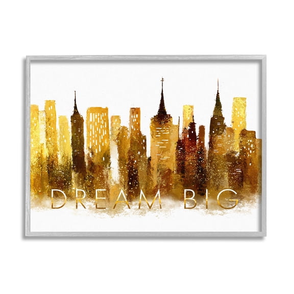Stupell Industries Dream Big Glam City Skyline Graphic Art Gray Framed Art Print Wall Art, Design by Ziwei Li
