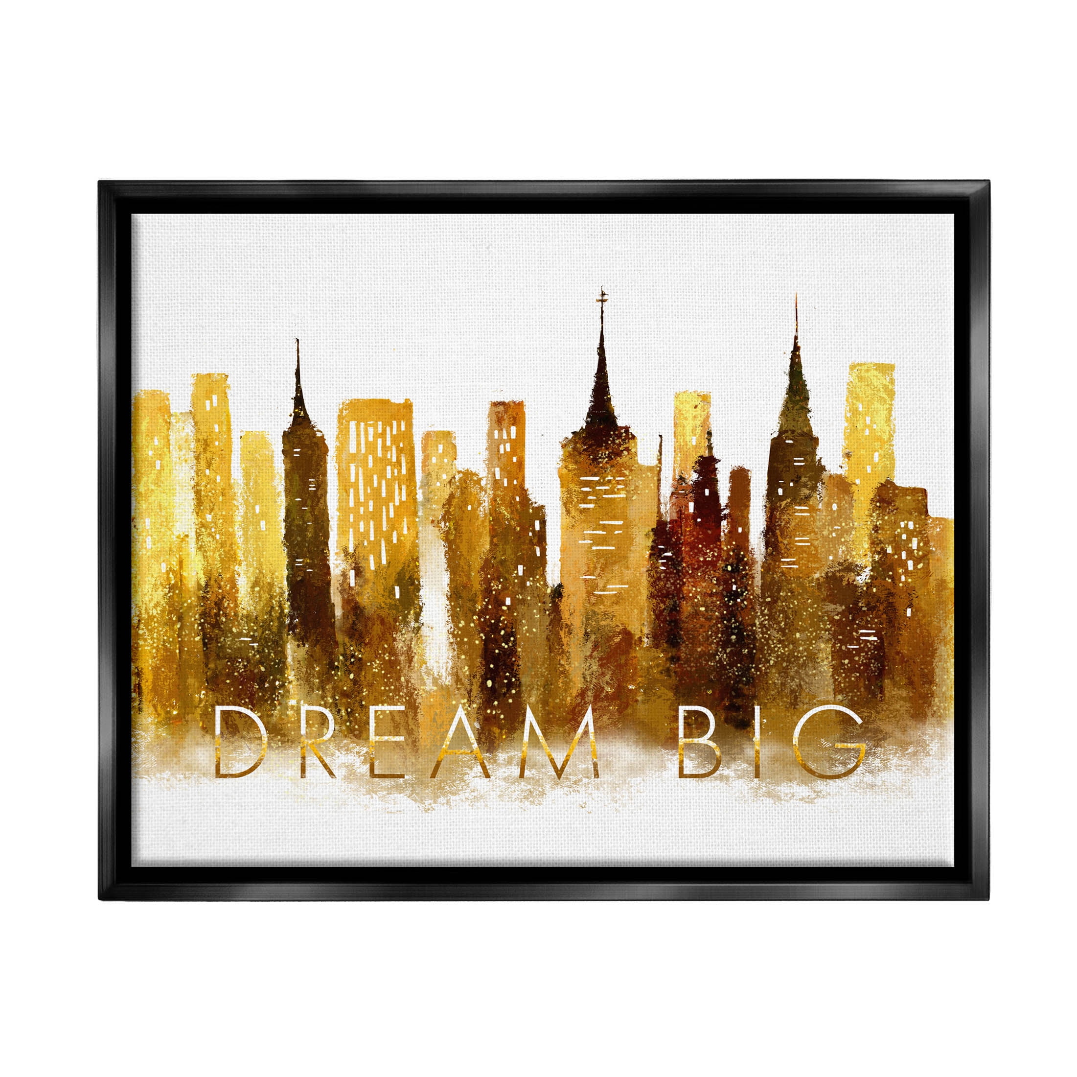 Stupell Industries Dream Big Glam City Skyline Graphic Art Jet Black Floating Framed Canvas Print Wall Art, Design by Ziwei Li