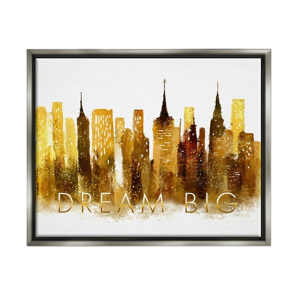Stupell Industries Dream Big Glam City Skyline Graphic Art Luster Gray Floating Framed Canvas Print Wall Art, Design by Ziwei Li