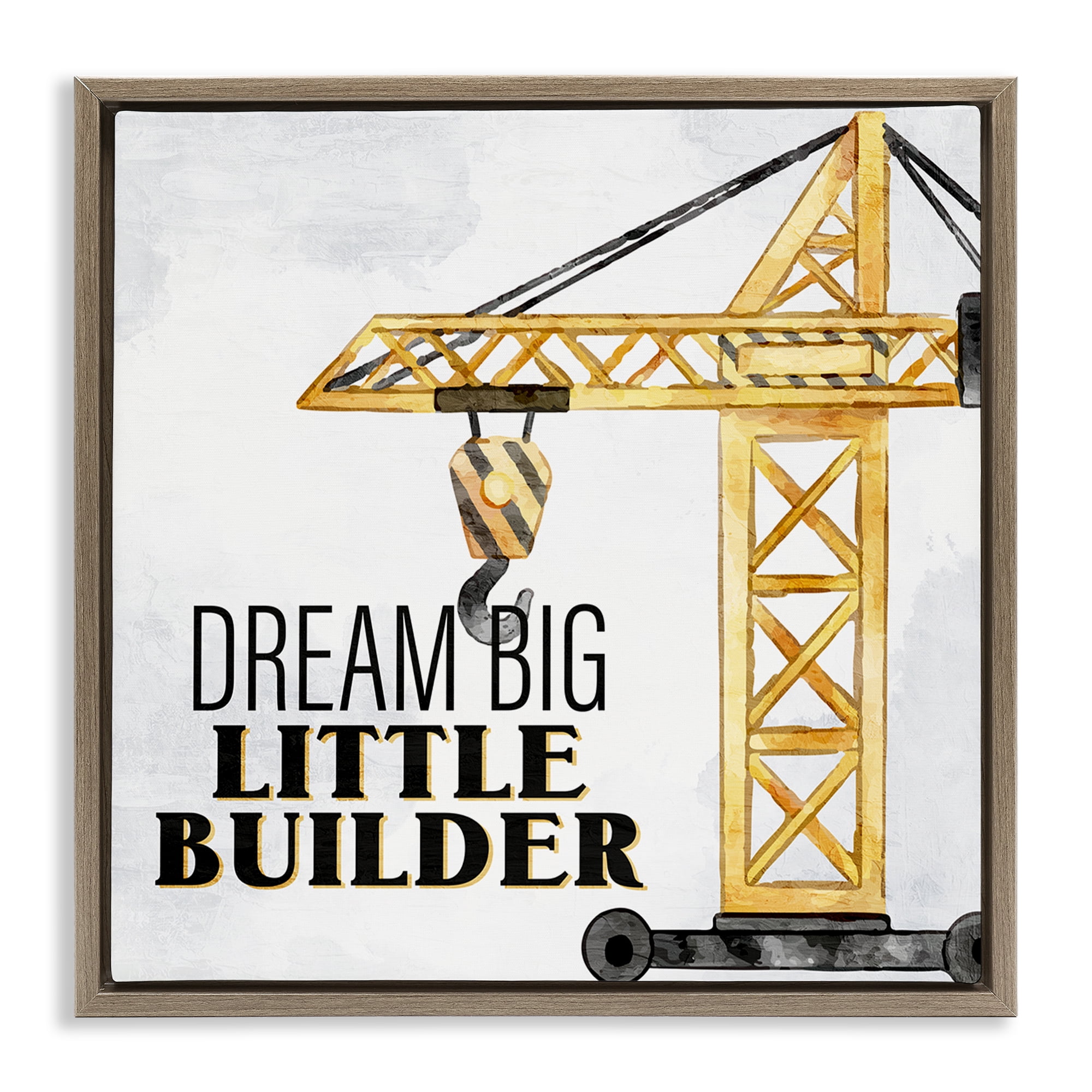 Stupell Industries Dream Big Little Builder Transportation Painting Brown Floater Framed Canvas Art Print Wall Art, 18 x 18