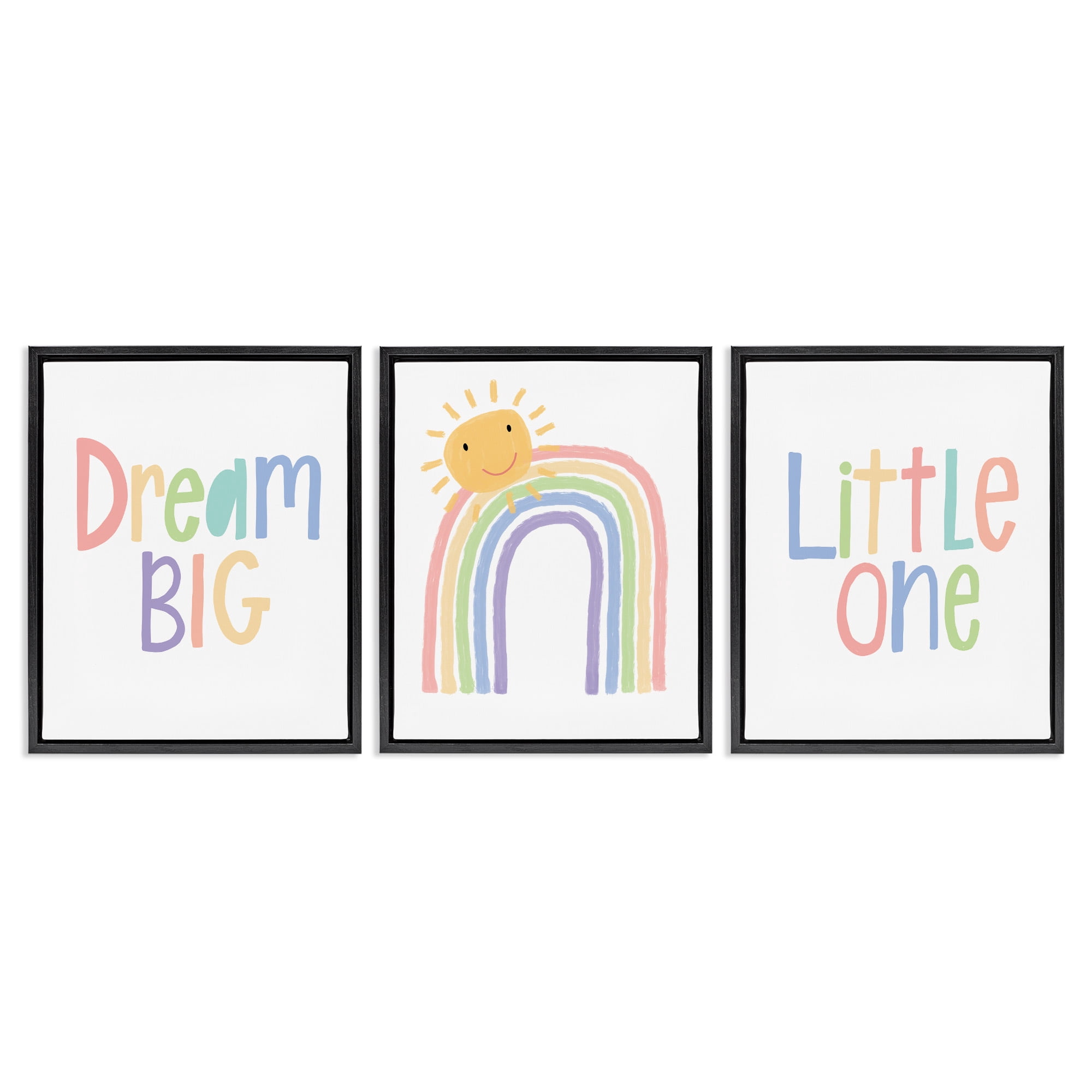 Stupell Industries Dream Big Little Illustration Typography Painting Black Floater Framed Canvas Art Print Wall Art, 17 x 21, Set of 3