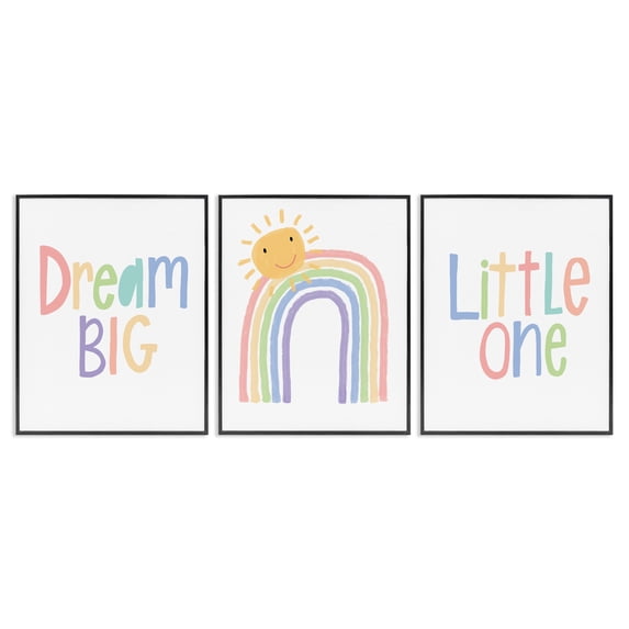 Stupell Industries Dream Big Little Illustration Typography Painting Black Framed Art Print Wall Art, 24 x 30, Set of 3