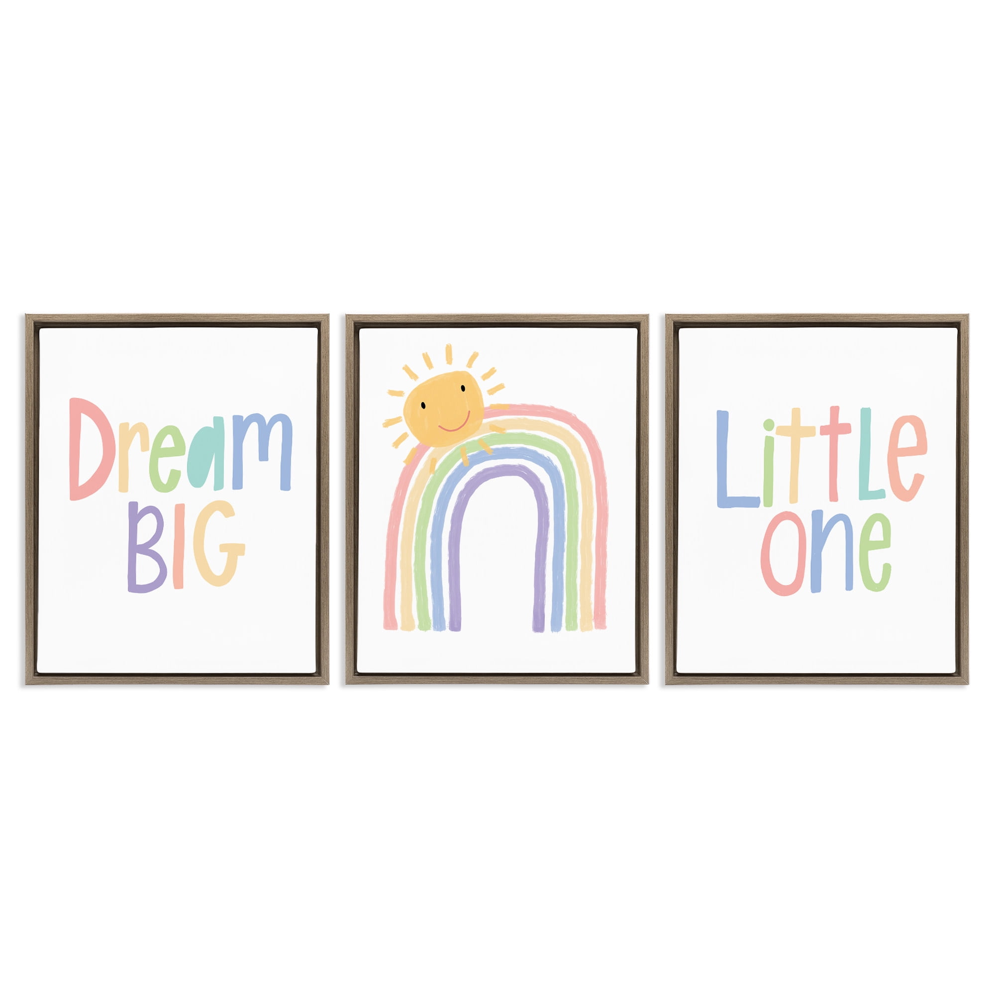 Stupell Industries Dream Big Little Illustration Typography Painting Brown Floater Framed Canvas Art Print Wall Art, 17 x 21, Set of 3