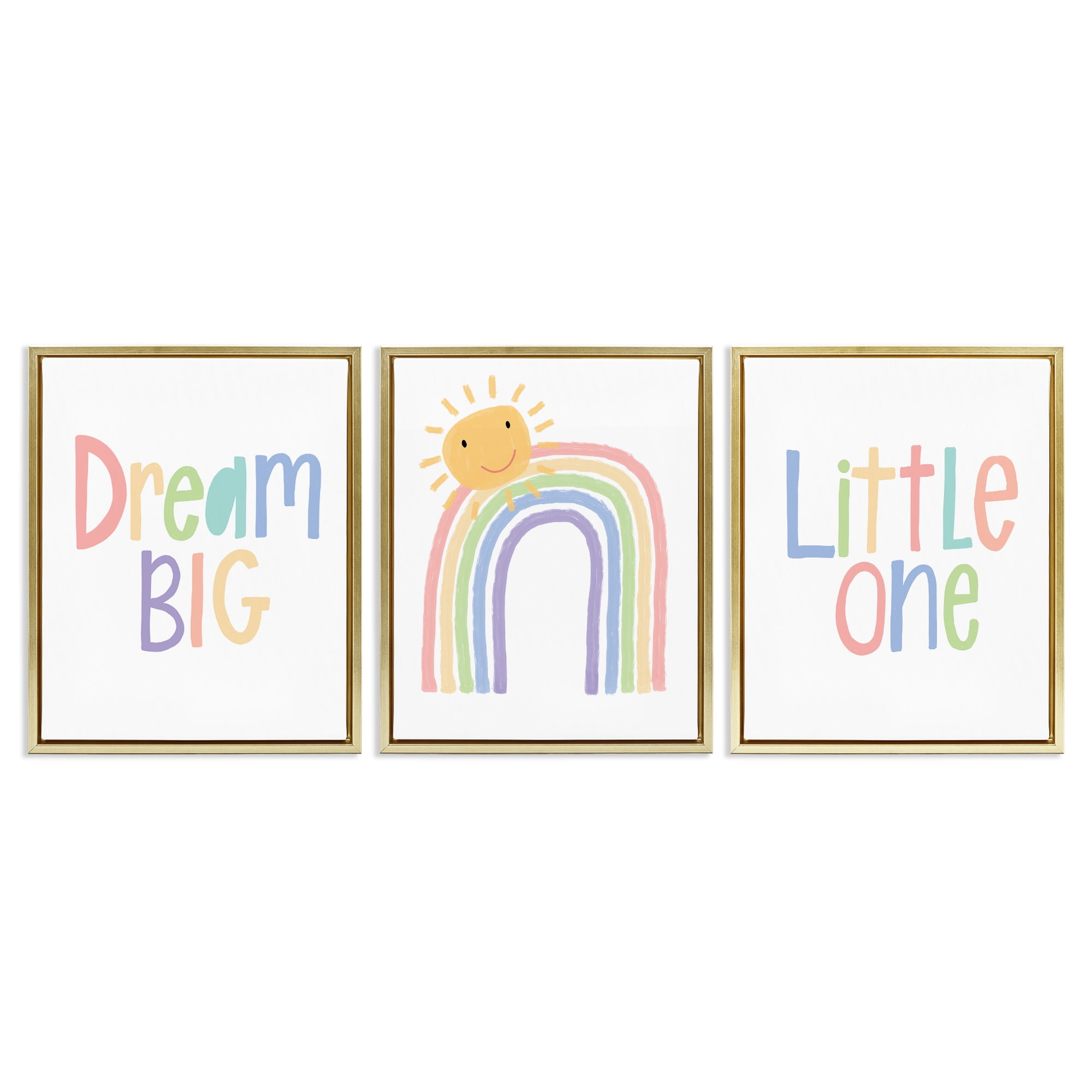 Stupell Industries Dream Big Little Illustration Typography Painting Gold Floater Framed Canvas Art Print Wall Art, 25 x 31, Set of 3