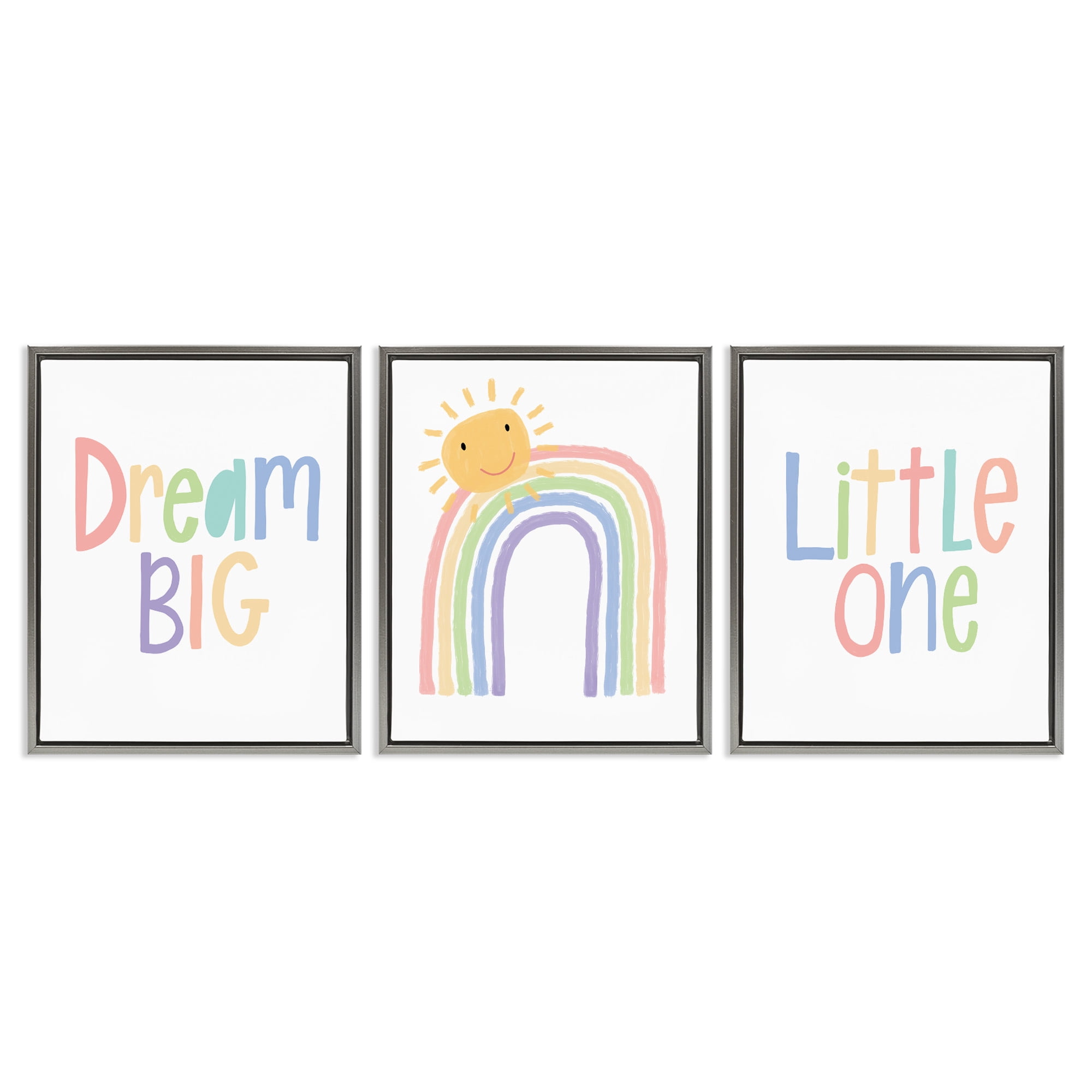 Stupell Industries Dream Big Little Illustration Typography Painting Gray Floater Framed Canvas Art Print Wall Art, 25 x 31, Set of 3