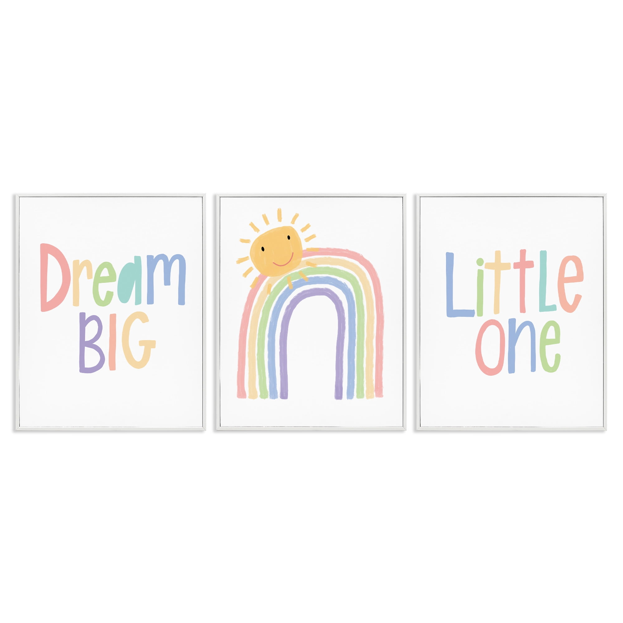 Stupell Industries Dream Big Little Illustration Typography Painting White Framed Art Print Wall Art, 16 x 20, Set of 3