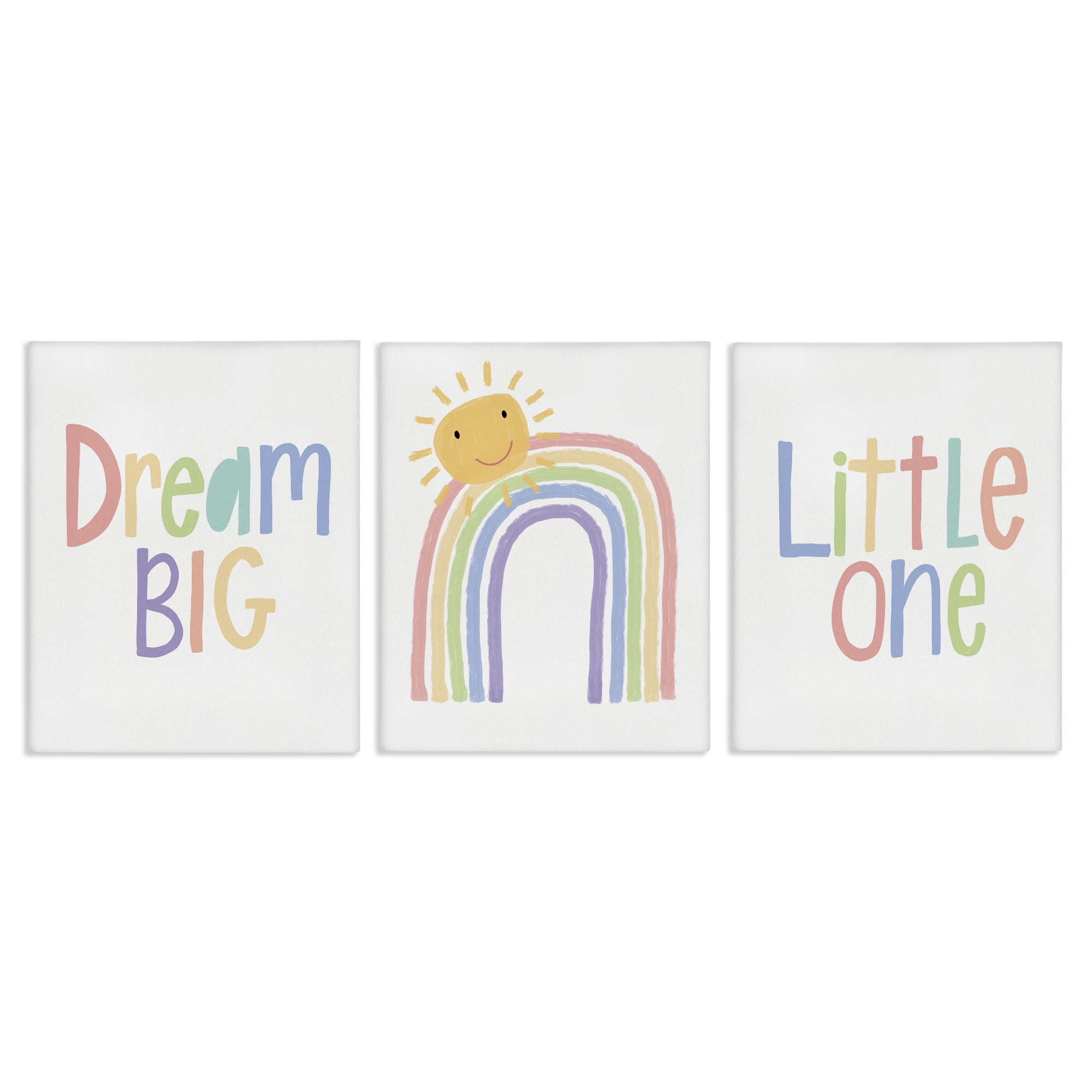 Stupell Industries Dream Big Little One Happy Sun Rainbow Illustration Canvas Wall Art Design by Lisa Larson, 3 Piece, 16" x 20"