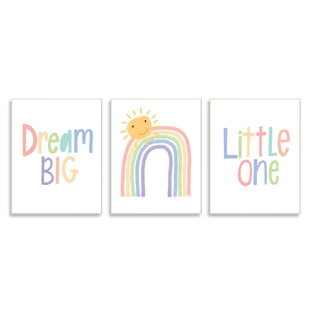 Stupell Industries Dream Big Little One Happy Sun Rainbow Illustration Graphic Art Unframed Art Print Wall Art Set of 3, 10x15, by Lisa Larson