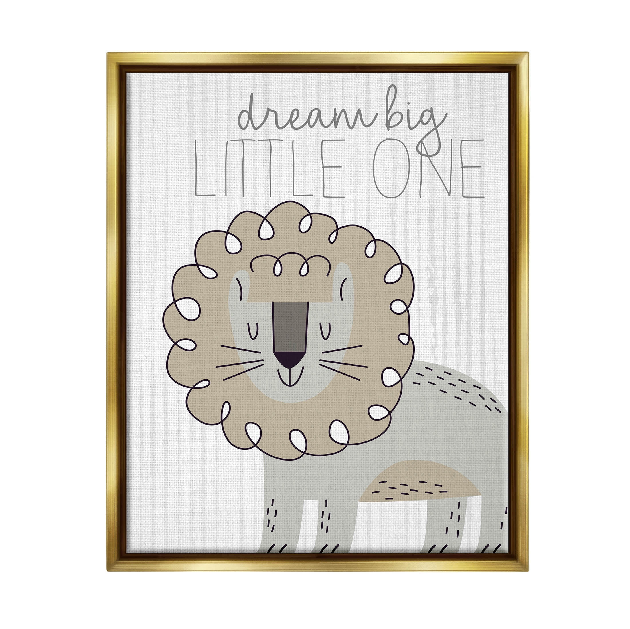 Stupell Industries Dream Big Little One Lion Graphic Art Metallic Gold Floating Framed Canvas Print Wall Art, Design by Kim Allen