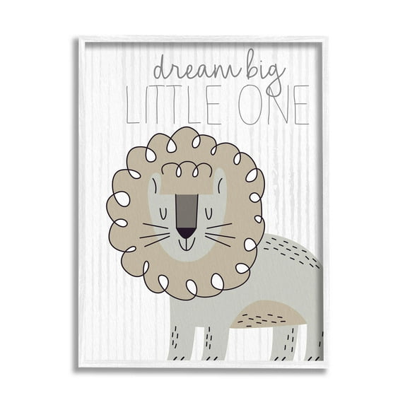 Stupell Industries Dream Big Little One Lion Graphic Art White Framed Art Print Wall Art, Design by Kim Allen
