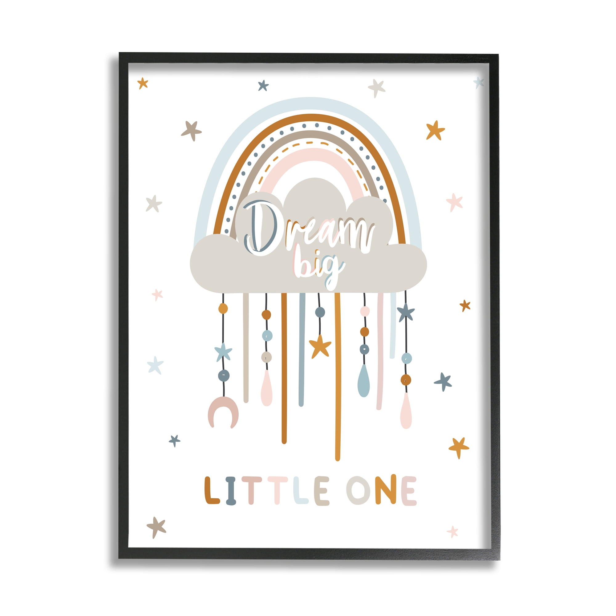 Stupell Industries Dream Big Little One Nursery Rainbow Clouds Graphic Art Black Framed Art Print Wall Art, Design by Angela Nickeas
