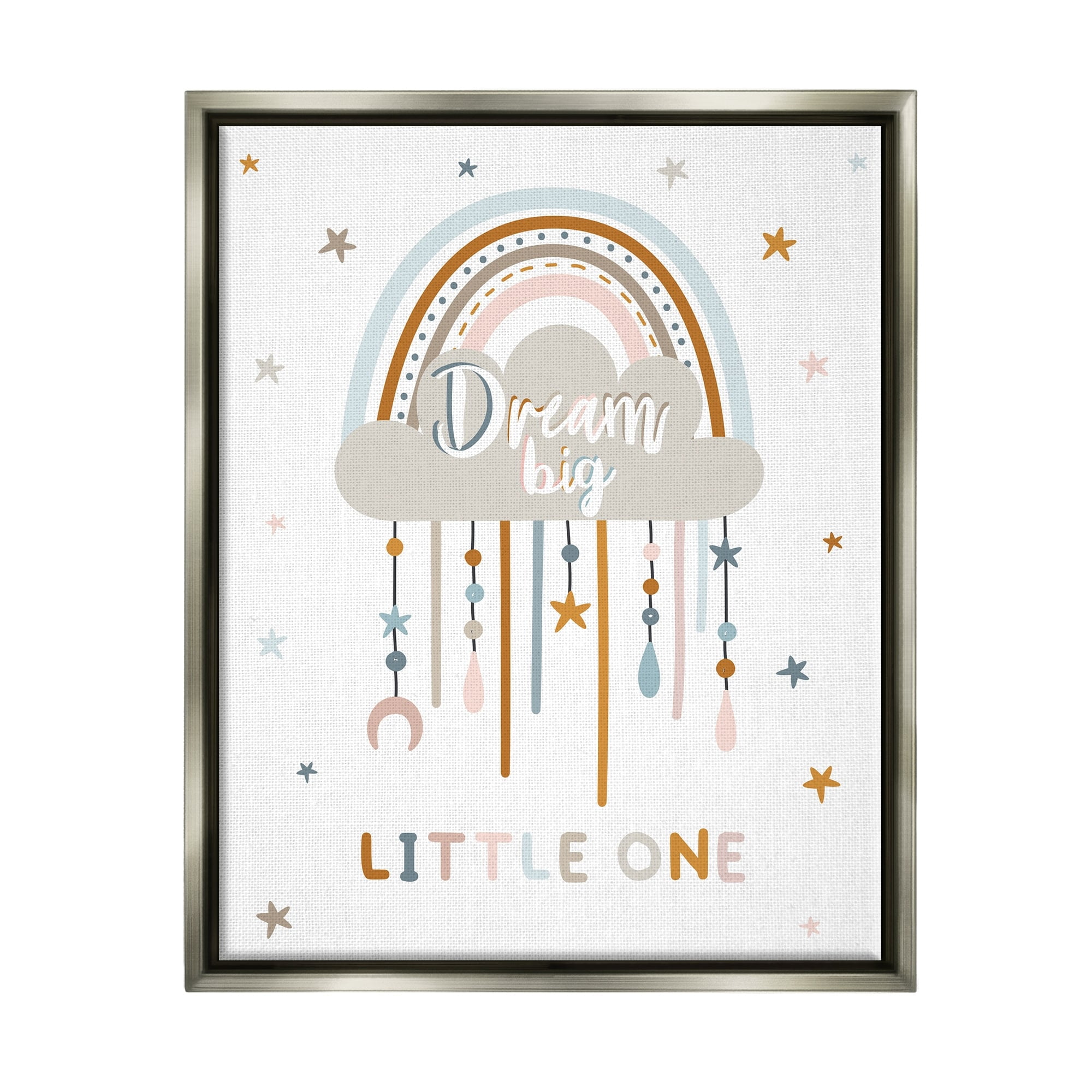 Stupell Industries Dream Big Little One Nursery Rainbow Clouds Graphic Art Luster Gray Floating Framed Canvas Print Wall Art, Design by Angela Nickeas