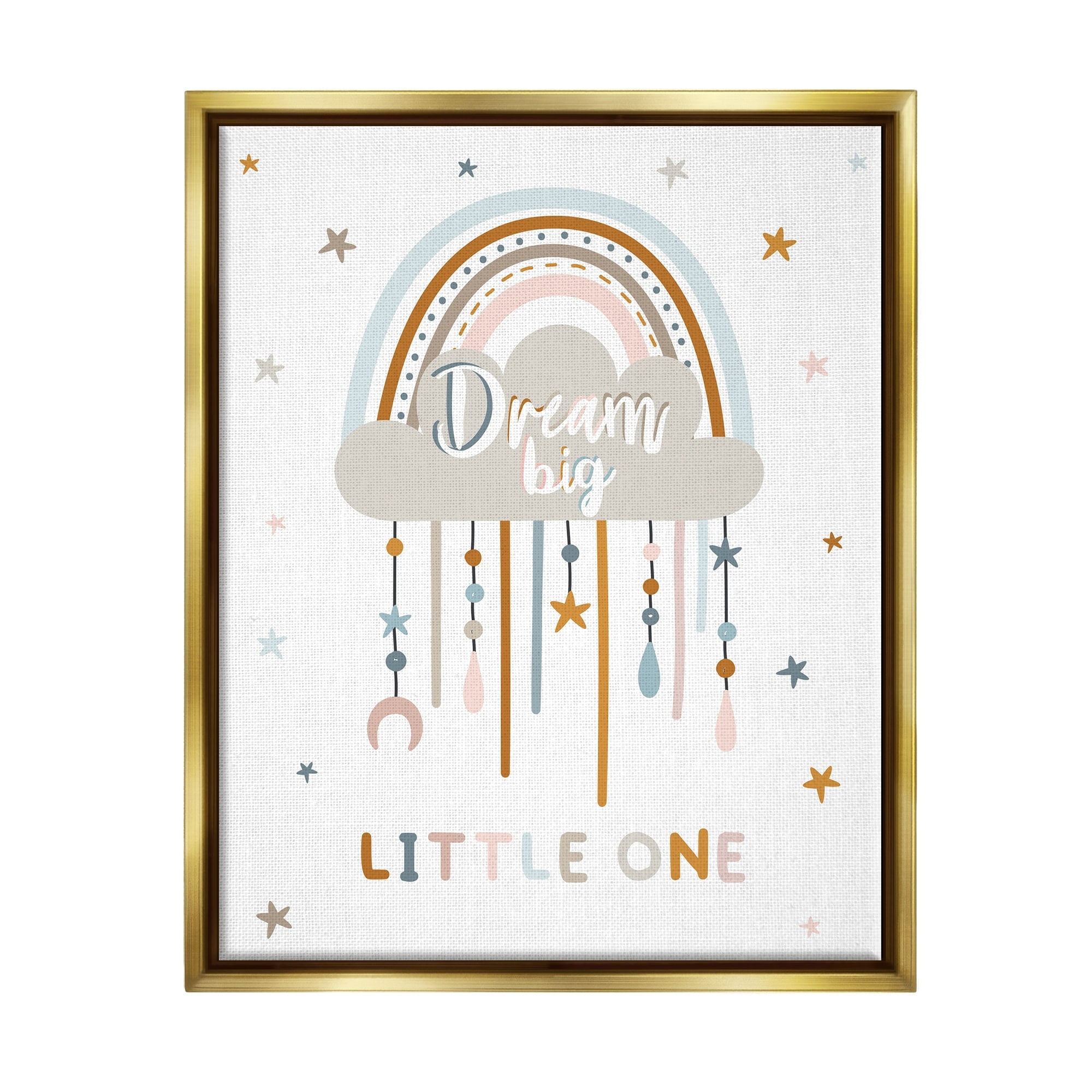 Stupell Industries Dream Big Little One Nursery Rainbow Clouds Graphic Art Metallic Gold Floating Framed Canvas Print Wall Art, Design by Angela Nickeas