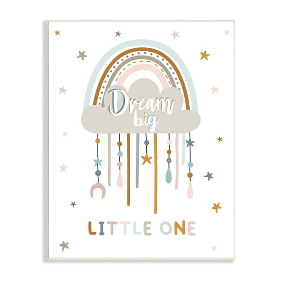 Stupell Industries Dream Big Little One Nursery Rainbow Clouds Graphic Art Unframed Art Print Wall Art, Design by Angela Nickeas
