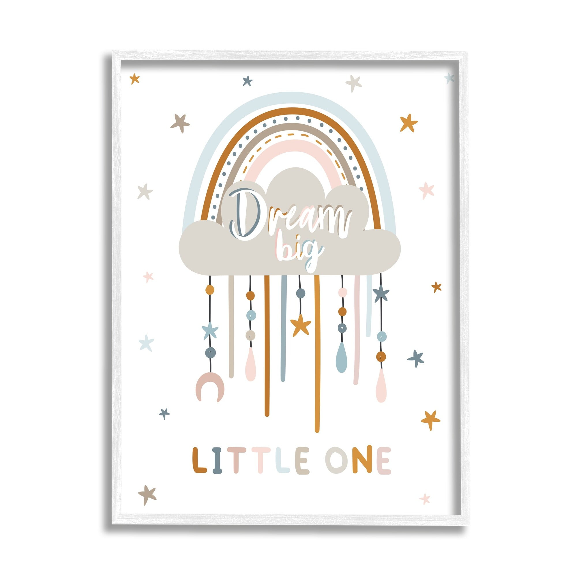 Stupell Industries Dream Big Little One Nursery Rainbow Clouds Graphic Art White Framed Art Print Wall Art, Design by Angela Nickeas