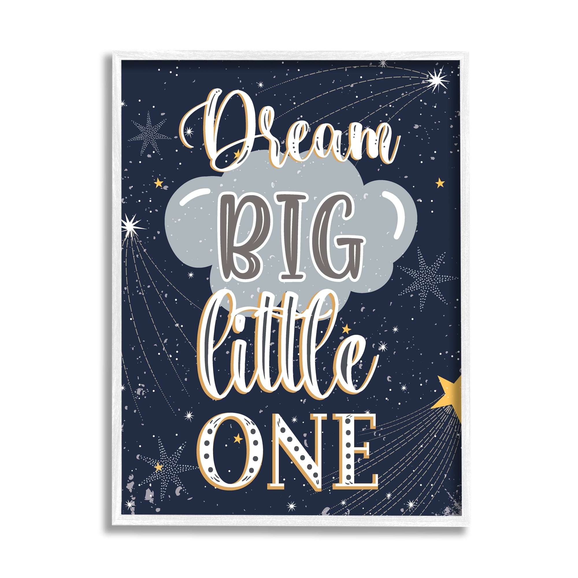 Stupell Industries Dream Big Little One Outer Space Shooting Stars Graphic Art White Framed Art Print Wall Art, 24x30, by Andrea Jasid Grassi