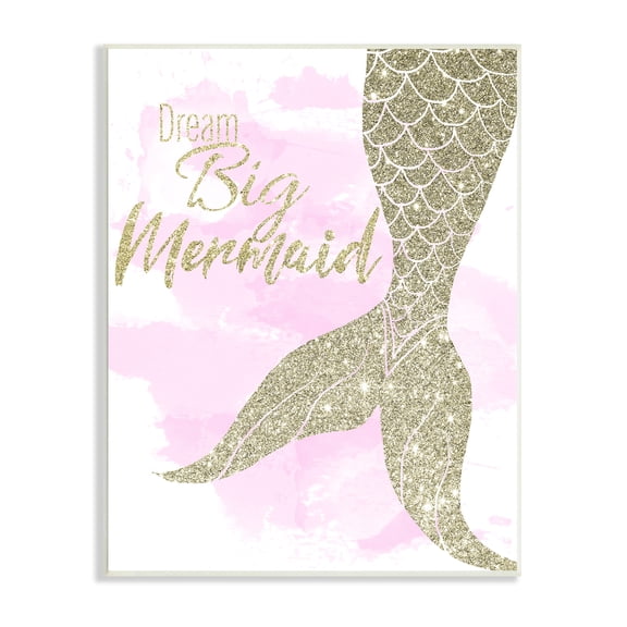 Stupell Industries Dream Big Mermaid Quote Sparkle Pattern Fish Tail Fairy Tales & Fantasy Painting Unframed Art Print Wall Art, 10 x 15