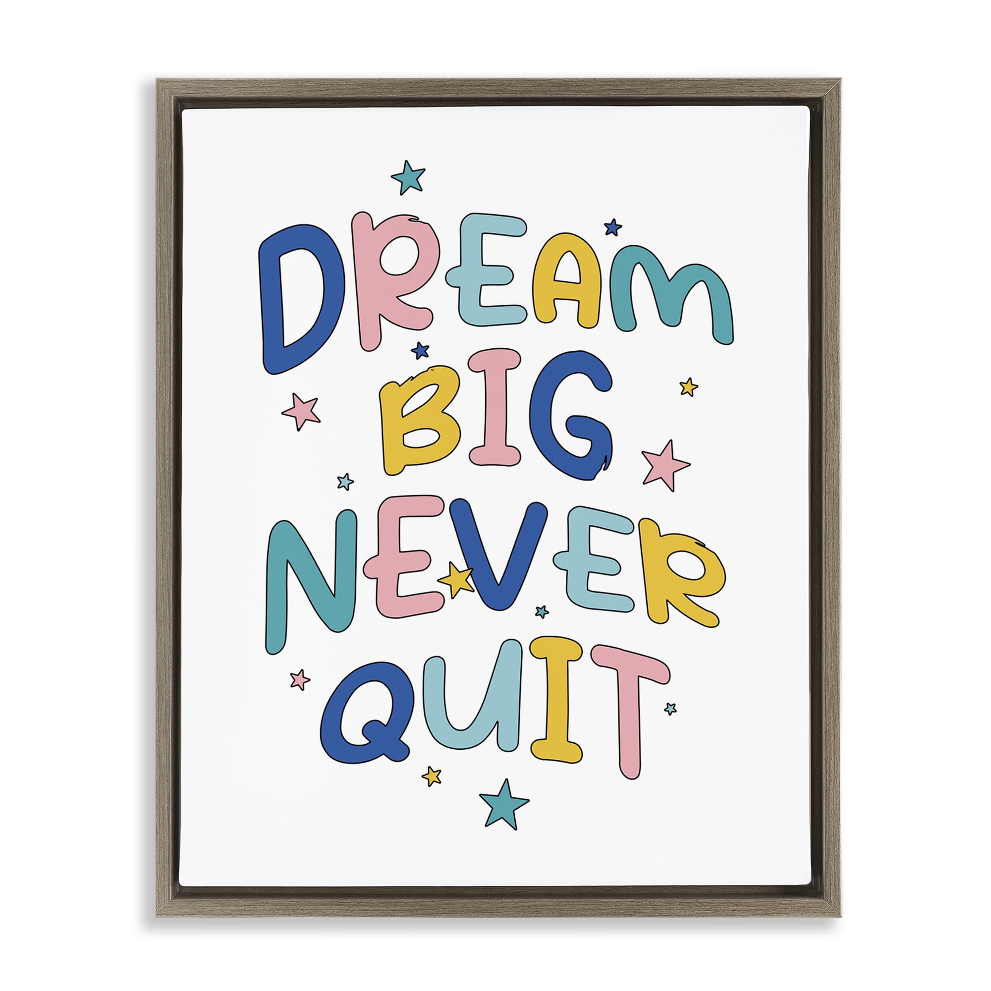 Stupell Industries Dream Big Never Quit Text & Numbers Painting Brown Floater Framed Canvas Art Print Wall Art, 17 x 21