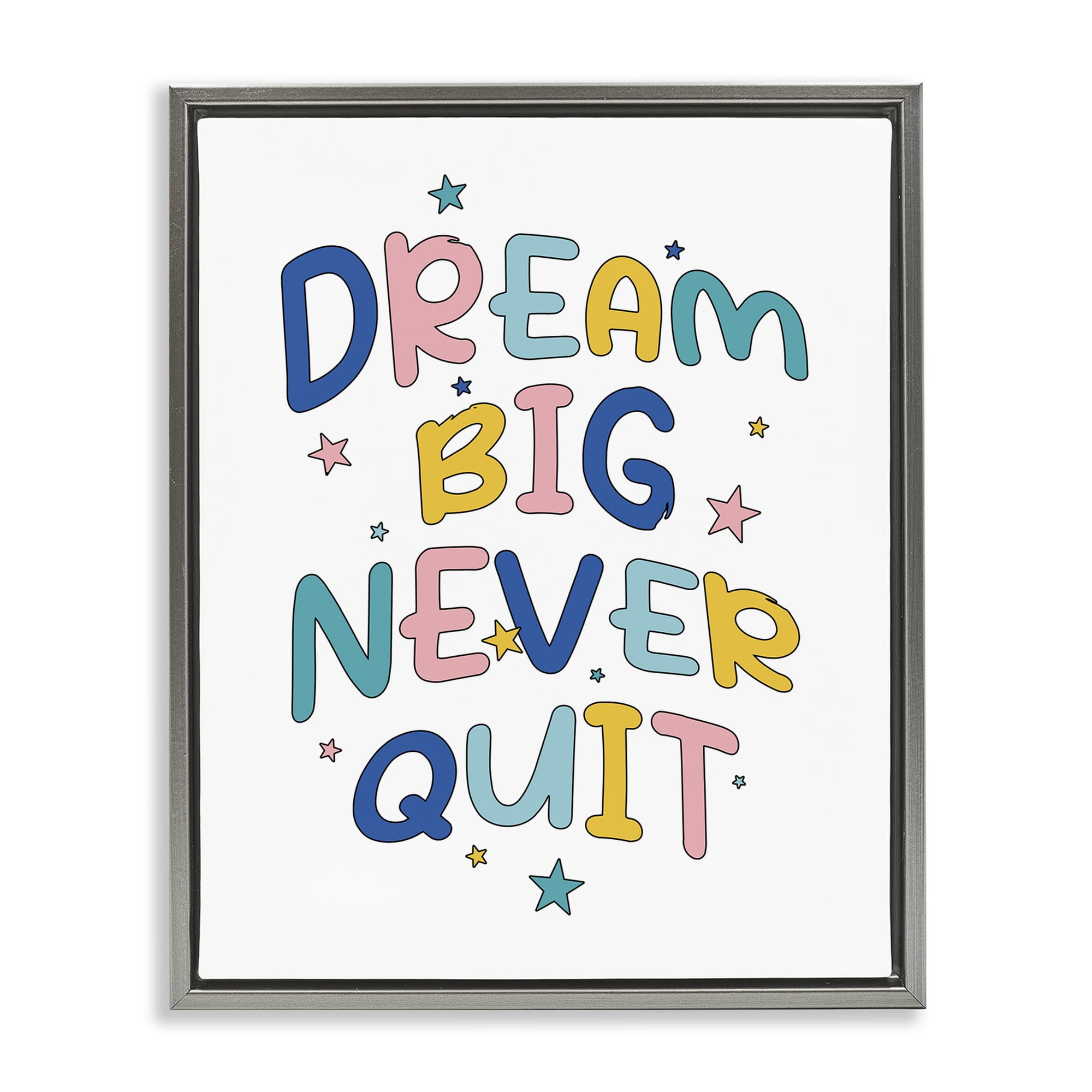 Stupell Industries Dream Big Never Quit Text & Numbers Painting Gray Floater Framed Canvas Art Print Wall Art, 25 x 31