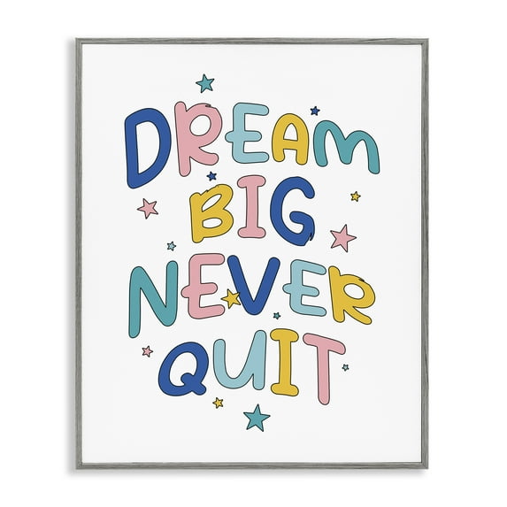 Stupell Industries Dream Big Never Quit Text & Numbers Painting Gray Framed Art Print Wall Art, 16 x 20