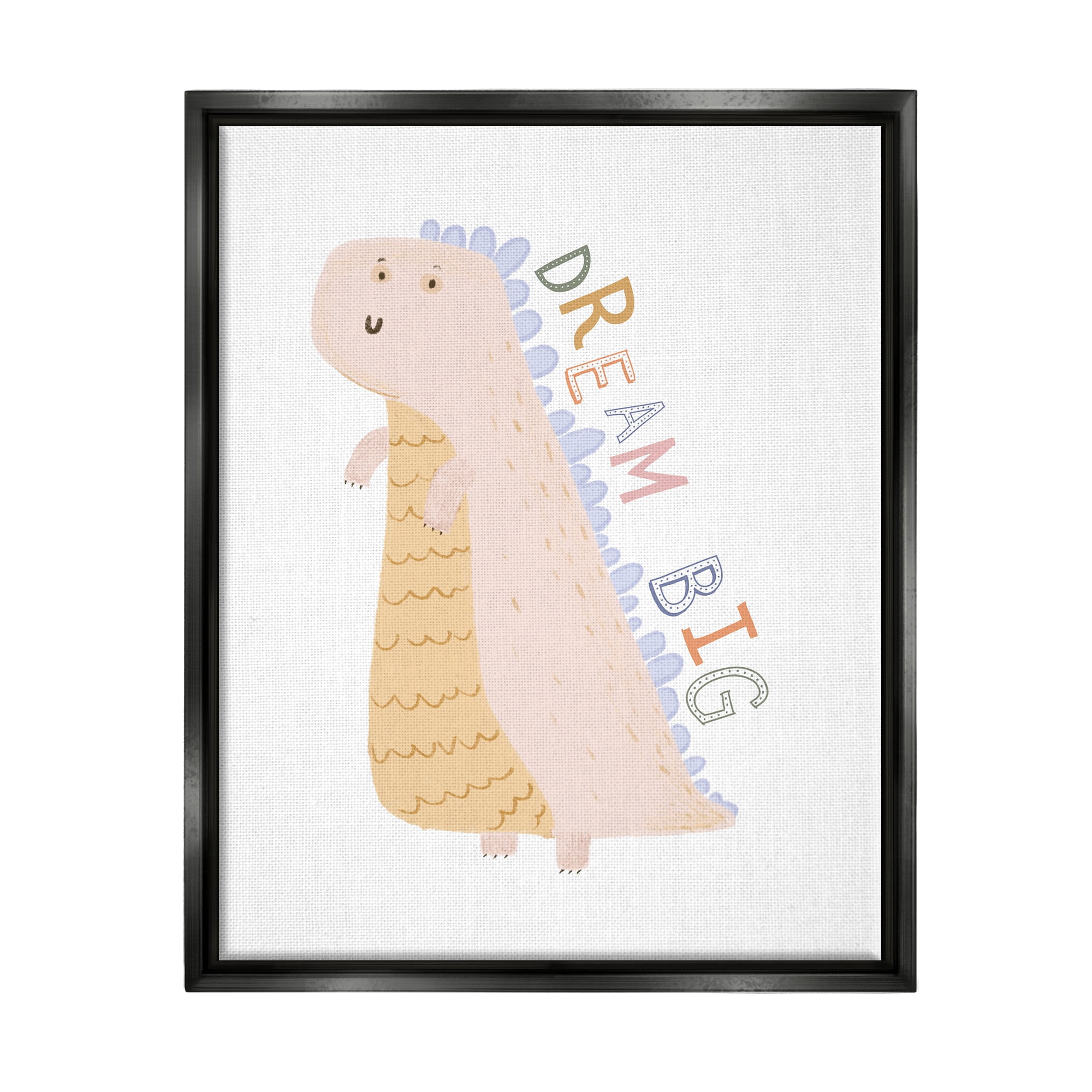 Stupell Industries Dream Big Pastel T-Rex Animals & Insects Painting Black Floater Framed Canvas Art Print Wall Art, 17 x 21