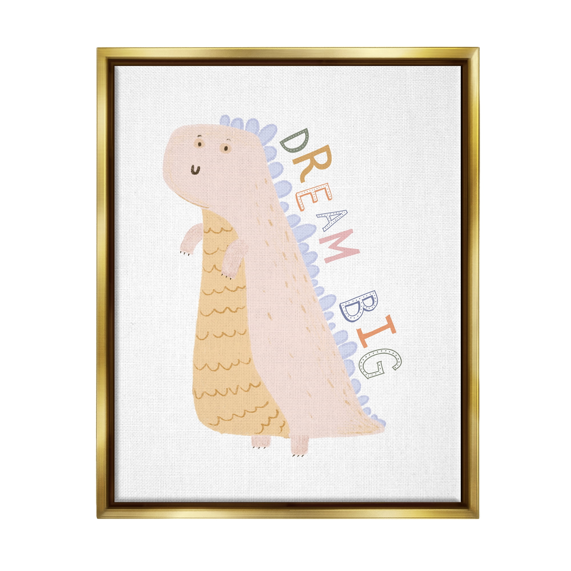 Stupell Industries Dream Big Pastel T-Rex Animals & Insects Painting Gold Floater Framed Canvas Art Print Wall Art, 17 x 21