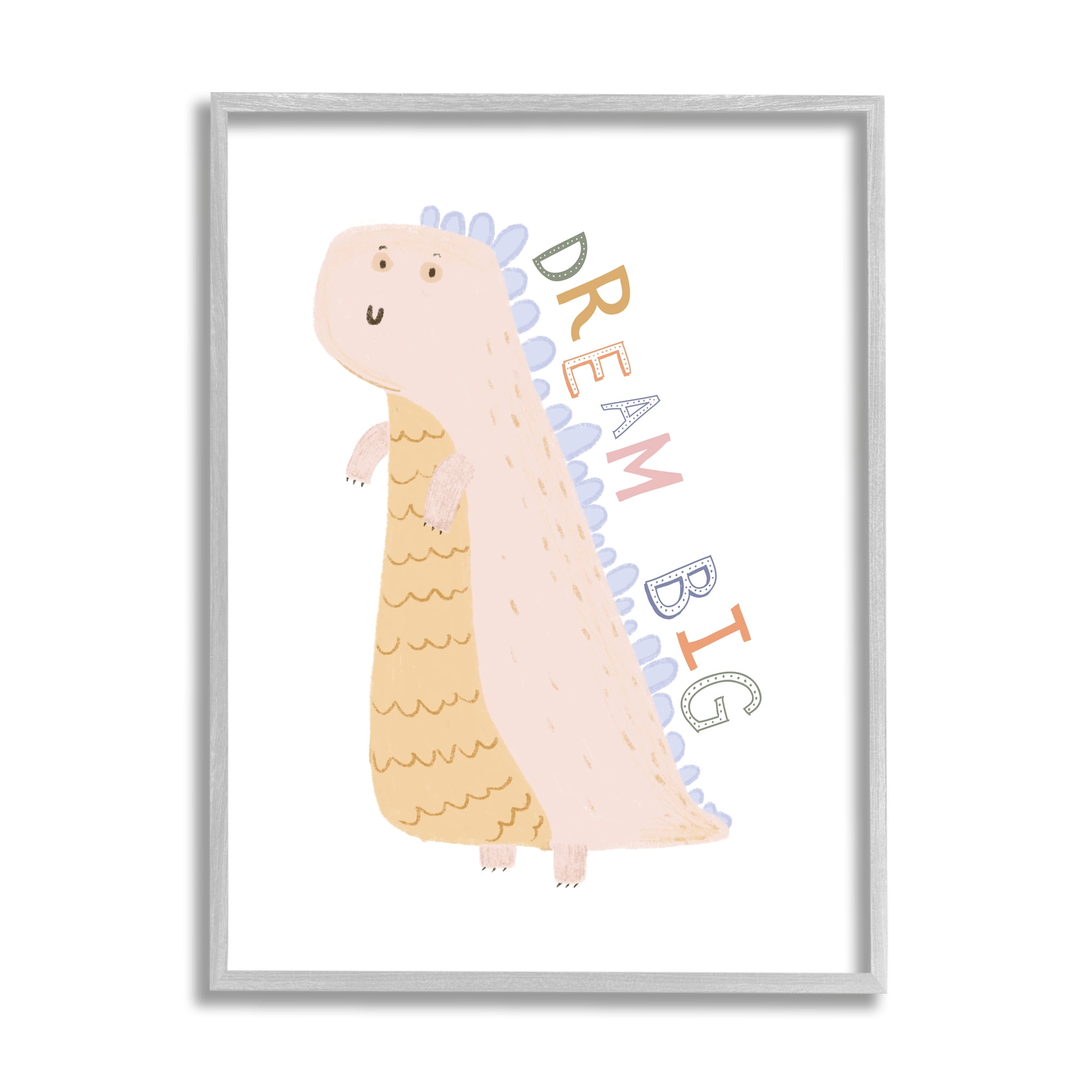 Stupell Industries Dream Big Pastel T-Rex Animals & Insects Painting Gray Framed Art Print Wall Art, 24 x 30