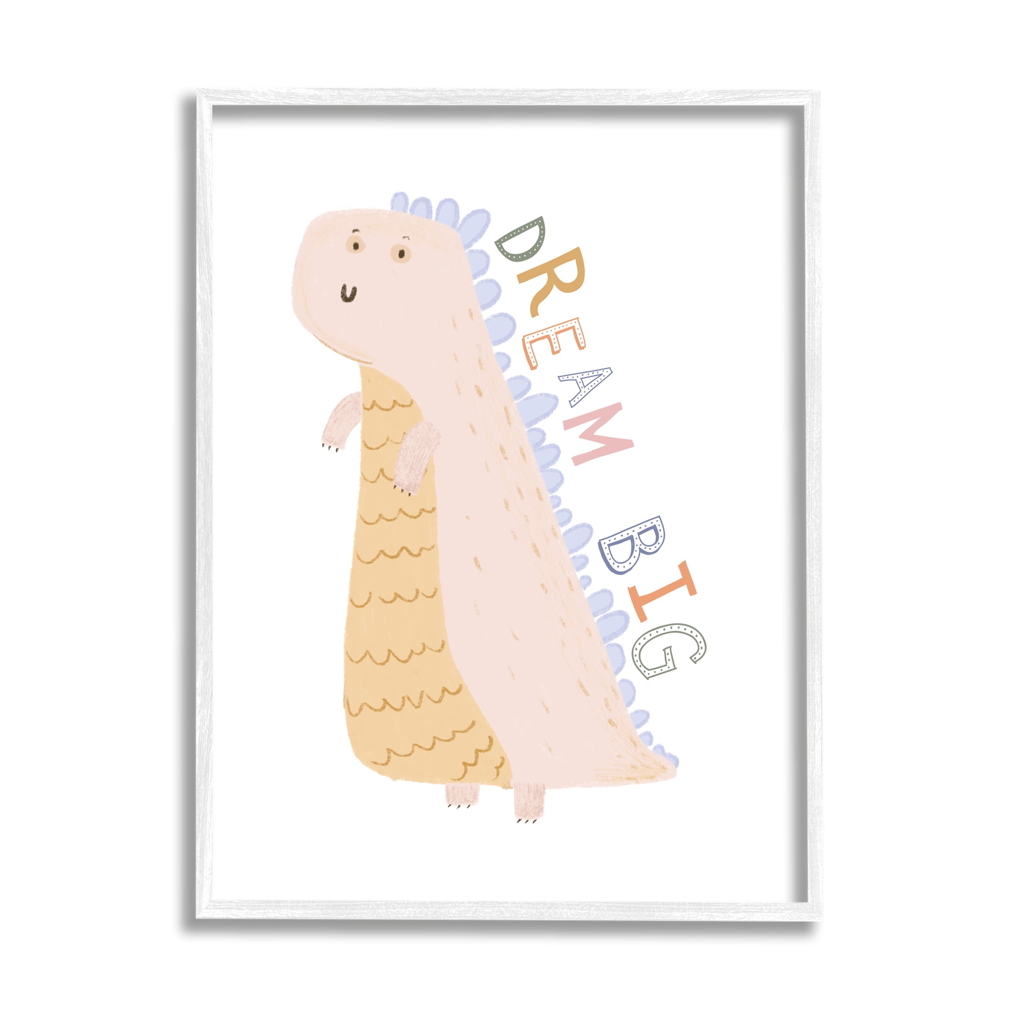 Stupell Industries Dream Big Pastel T-Rex Animals & Insects Painting White Framed Art Print Wall Art, 16 x 20