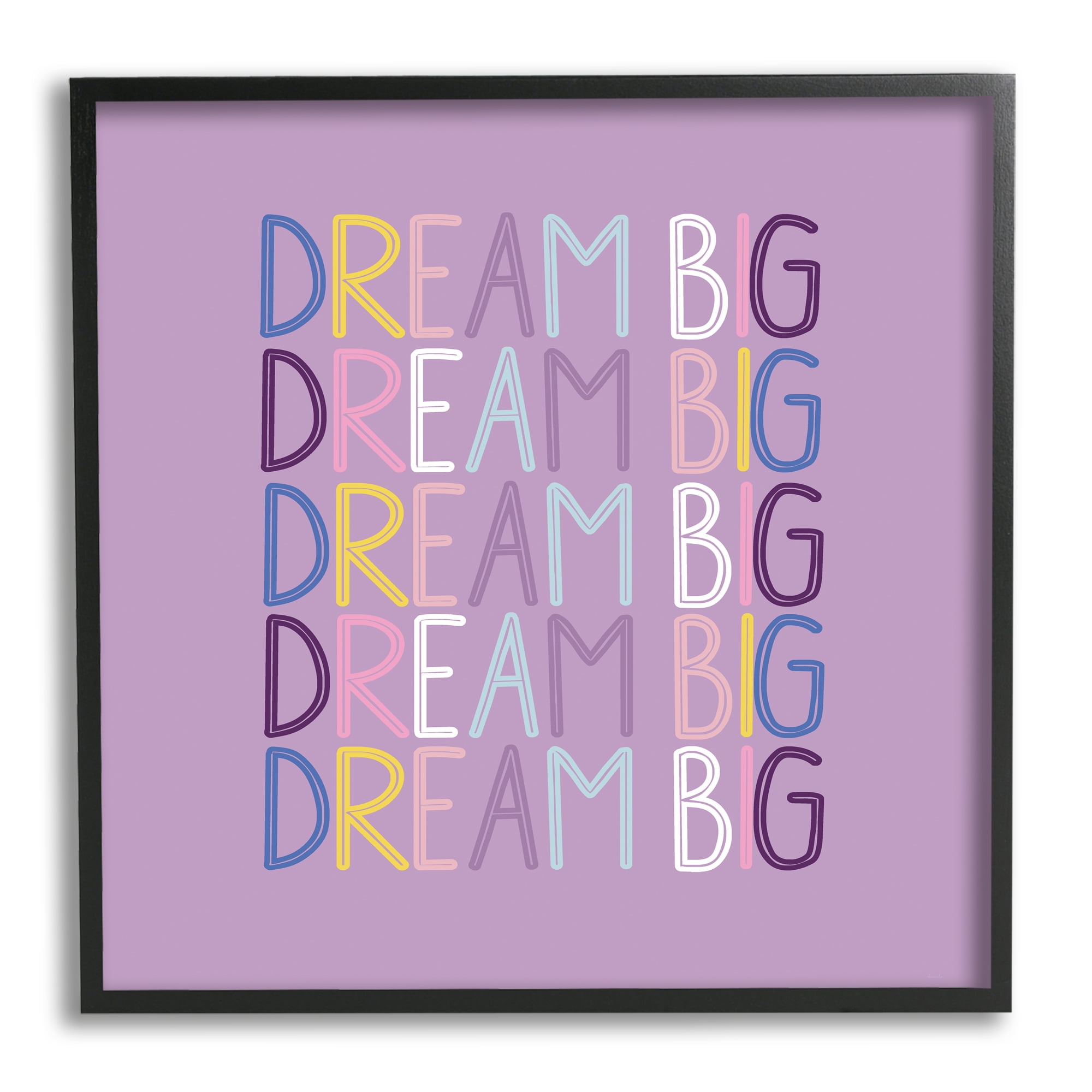 Stupell Industries Dream Big Purple Phrase Inspirational Painting Black Framed Art Print Wall Art, 17 x 17
