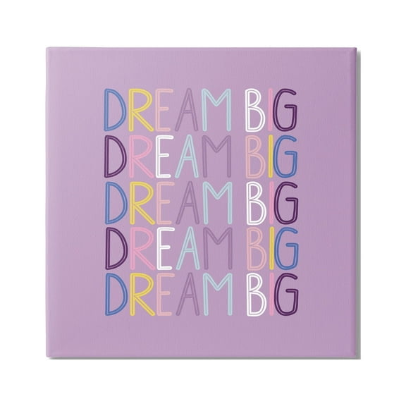 Stupell Industries Dream Big Purple Phrase Inspirational Painting Gallery Wrapped Canvas Art Print Wall Art, 17 x 17