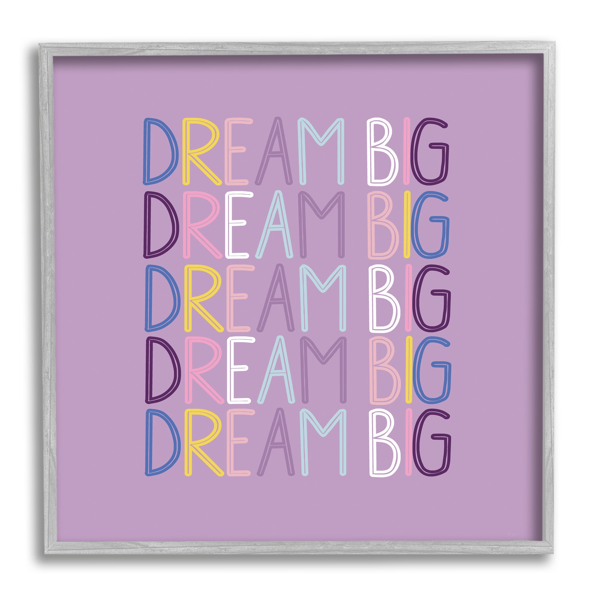 Stupell Industries Dream Big Purple Phrase Inspirational Painting Gray Framed Art Print Wall Art, 17 x 17