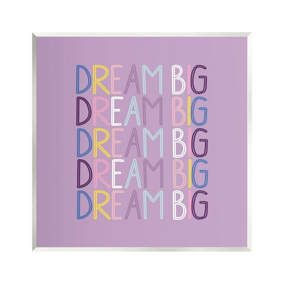 Stupell Industries Dream Big Purple Phrase Inspirational Painting Unframed Art Print Wall Art, 12 x 12