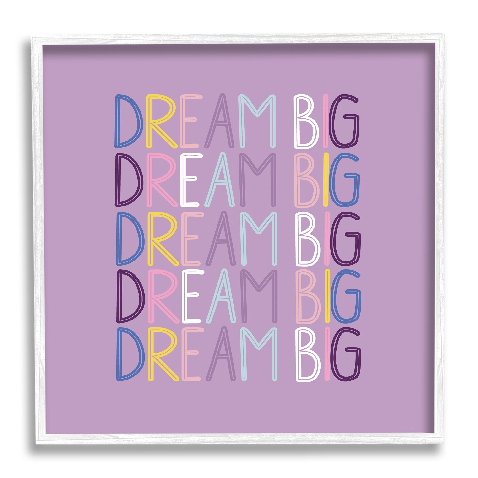 Stupell Industries Dream Big Purple Phrase Inspirational Painting White Framed Art Print Wall Art, 12 x 12