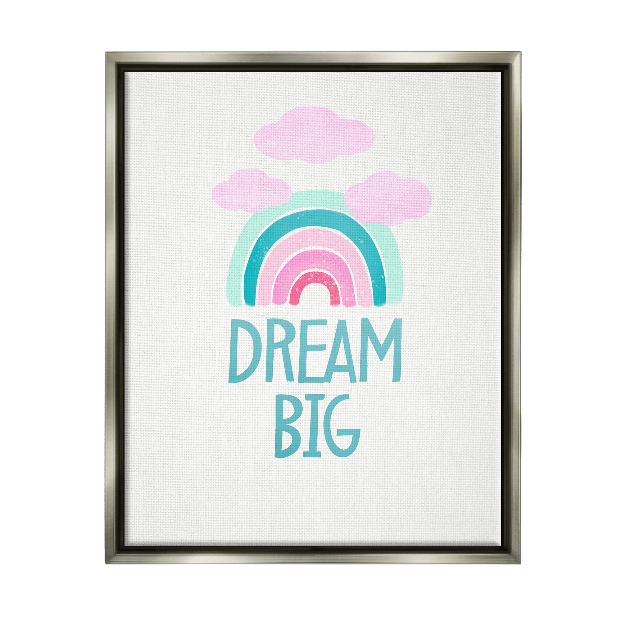 Stupell Industries Dream Big Rainbow & Clouds Nature Painting Gray Floater Framed Art Print Wall Art, 17 x 21