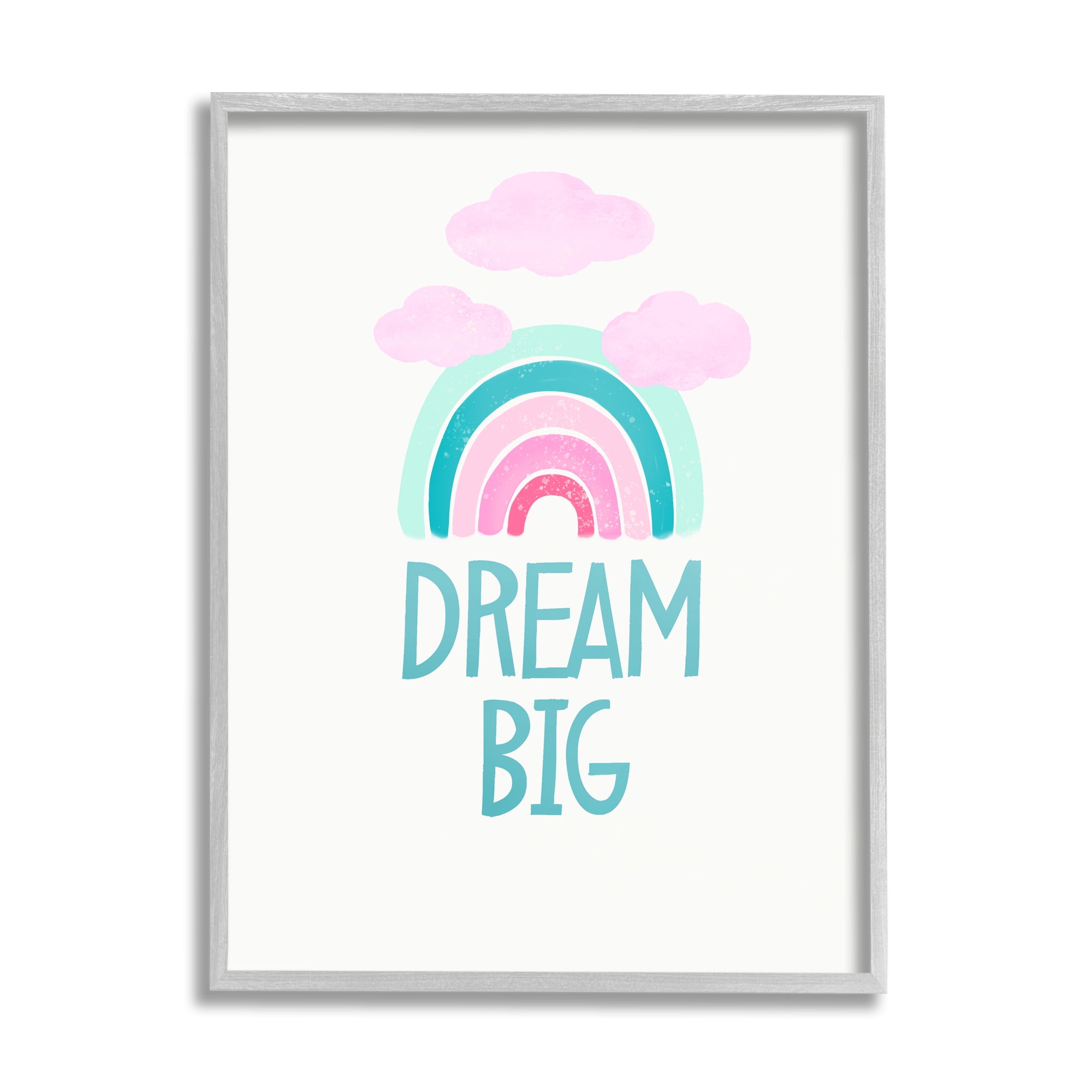 Stupell Industries Dream Big Rainbow & Clouds Nature Painting Gray Framed Art Print Wall Art, 16 x 20