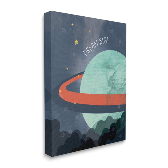 Stupell Industries Dream Big Retro Green Space Planet with Rings Outer Space Painting Gallery Wrapped Canvas Print Wall Art, 16 x 20