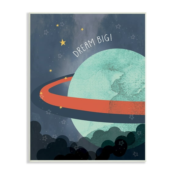 Stupell Industries Dream Big Retro Green Space Planet with Rings Outer Space Painting Unframed Art Print Wall Art, 10 x 15