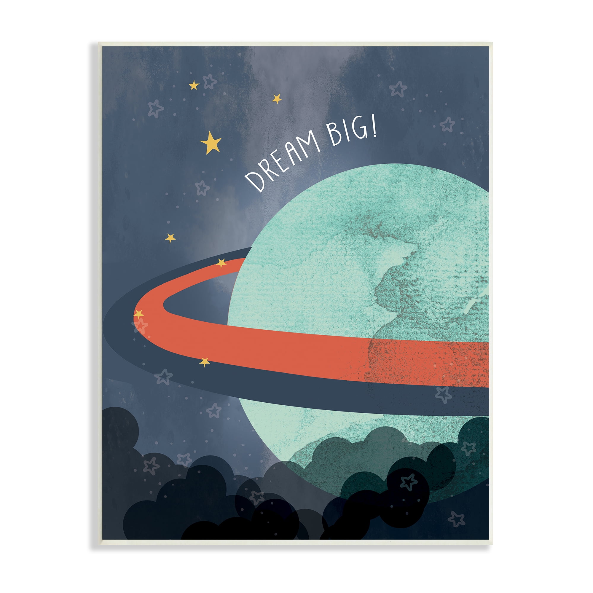 Stupell Industries Dream Big Retro Green Space Planet with Rings Outer Space Painting Unframed Art Print Wall Art, 13 x 19