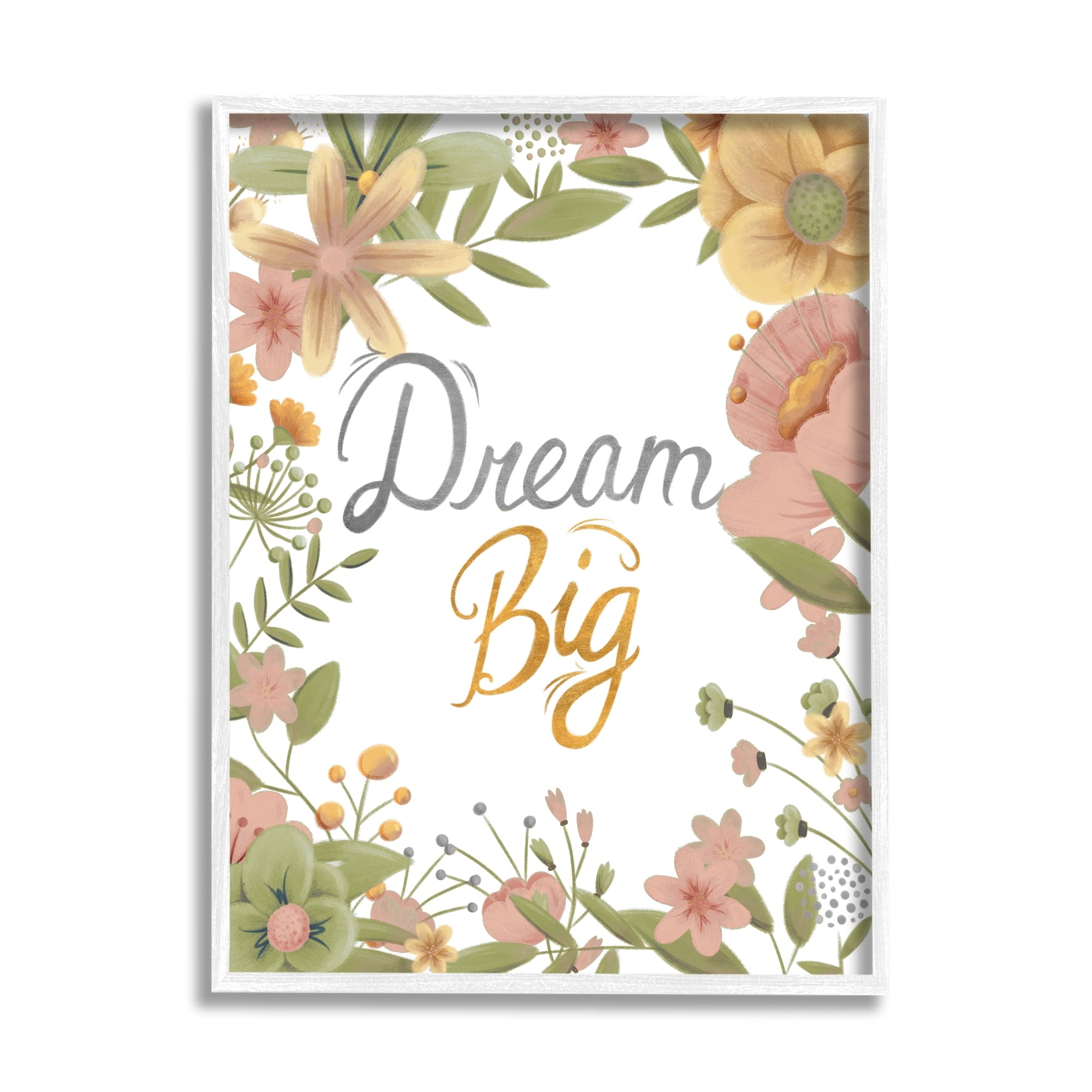 Stupell Industries Dream Big Sentiment Pink Yellow Spring Floral Border, 16 x 20, Design by Josefina