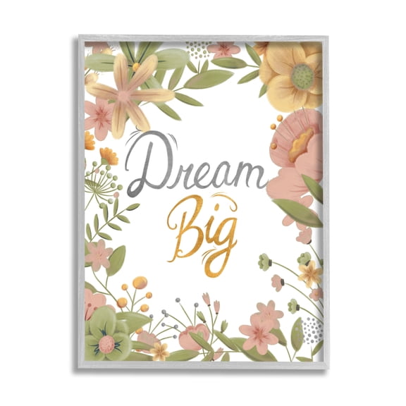 Stupell Industries Dream Big Sentiment Pink Yellow Spring Floral Border, 24 x 30, Design by Josefina