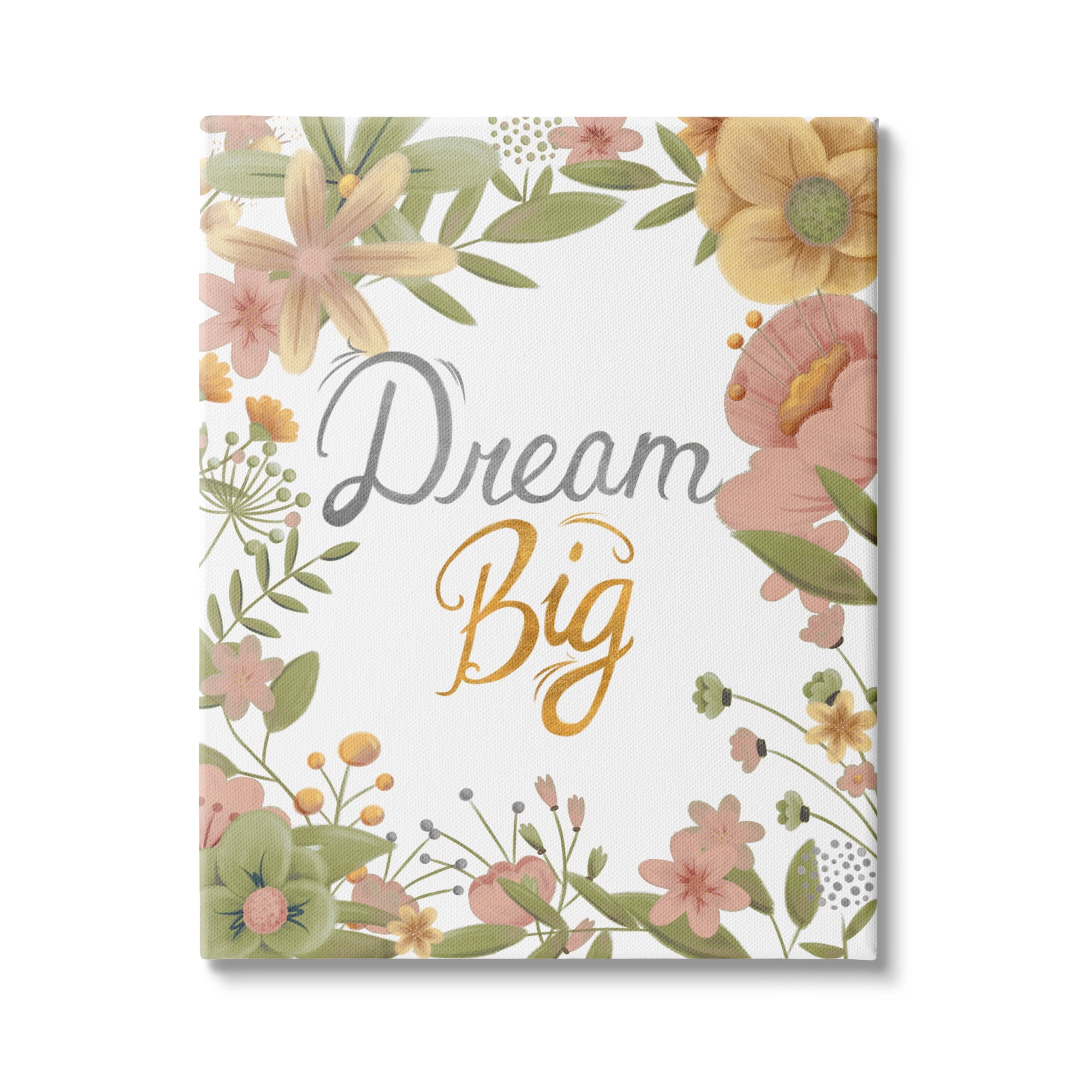Stupell Industries Dream Big Sentiment Pink Yellow Spring Floral Border, 36 x 48, Design by Josefina