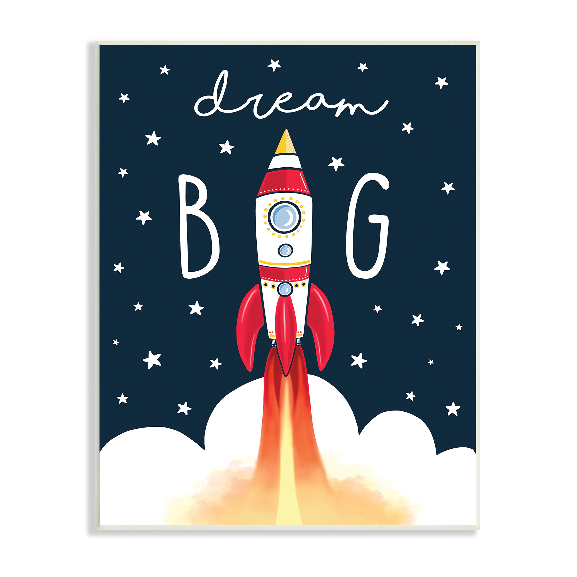 Stupell Industries Dream Big Sentiment Rocket Blast Off Starry Clouds, 10 x 15, Designed by Elizabeth Tyndall