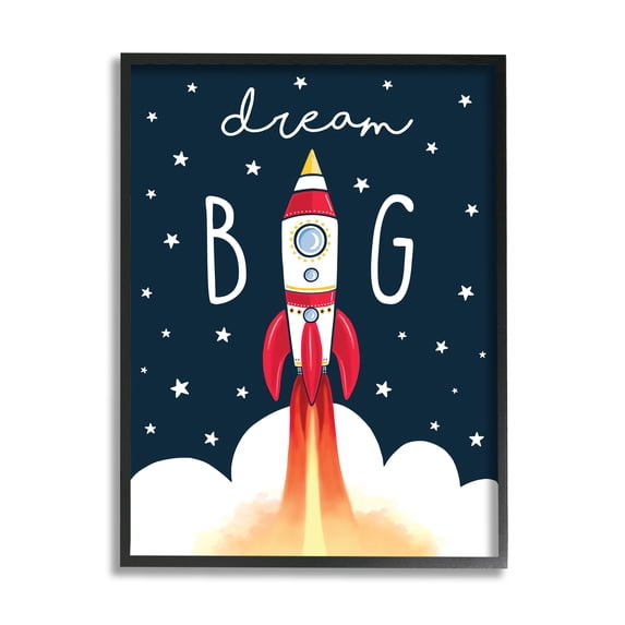 Stupell Industries Dream Big Sentiment Rocket Blast Off Starry Clouds, 11 x 14, Designed by Elizabeth Tyndall