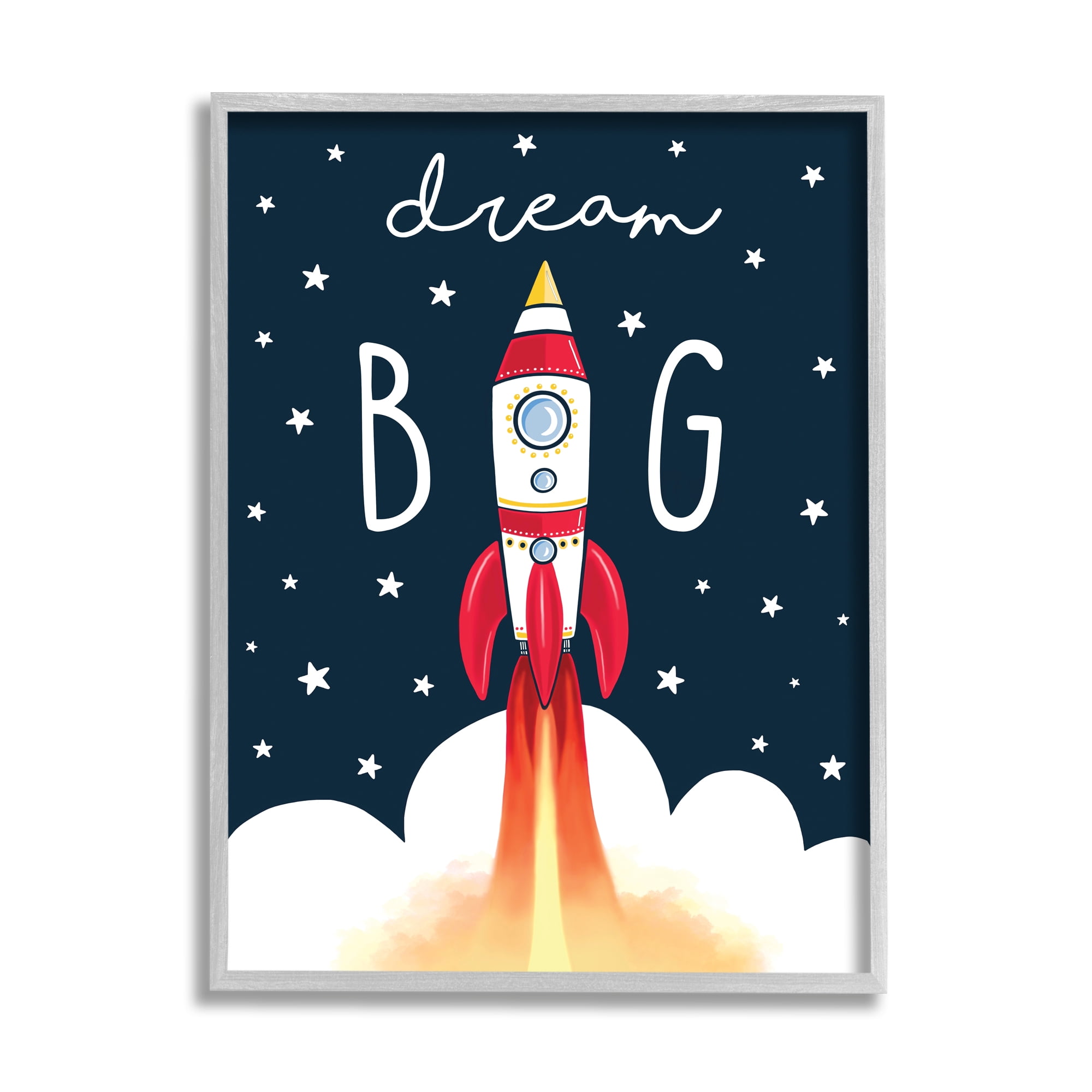 Stupell Industries Dream Big Sentiment Rocket Blast Off Starry Clouds, 16 x 20, Designed by Elizabeth Tyndall