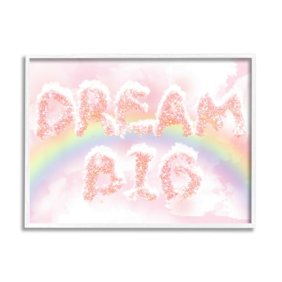 Stupell Industries Dream Big Sparkle Cloud Typography Pink Sky Rainbow, 14 x 11, Design by Ziwei Li