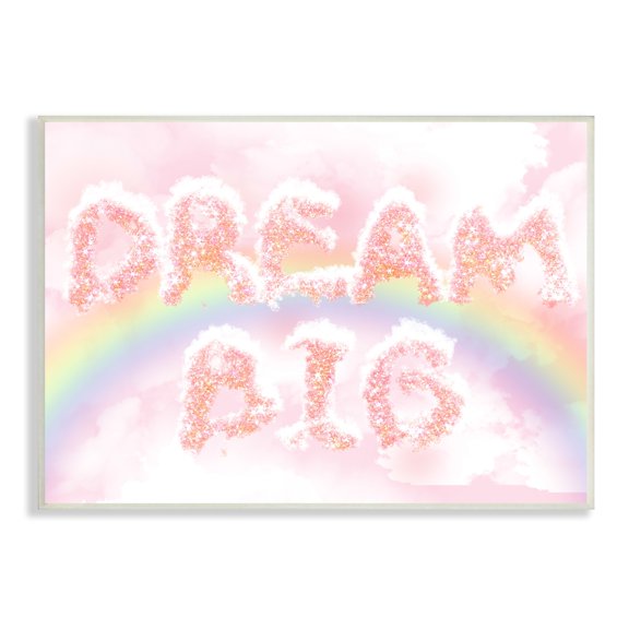 Stupell Industries Dream Big Sparkle Cloud Typography Pink Sky Rainbow, 15 x 10, Design by Ziwei Li