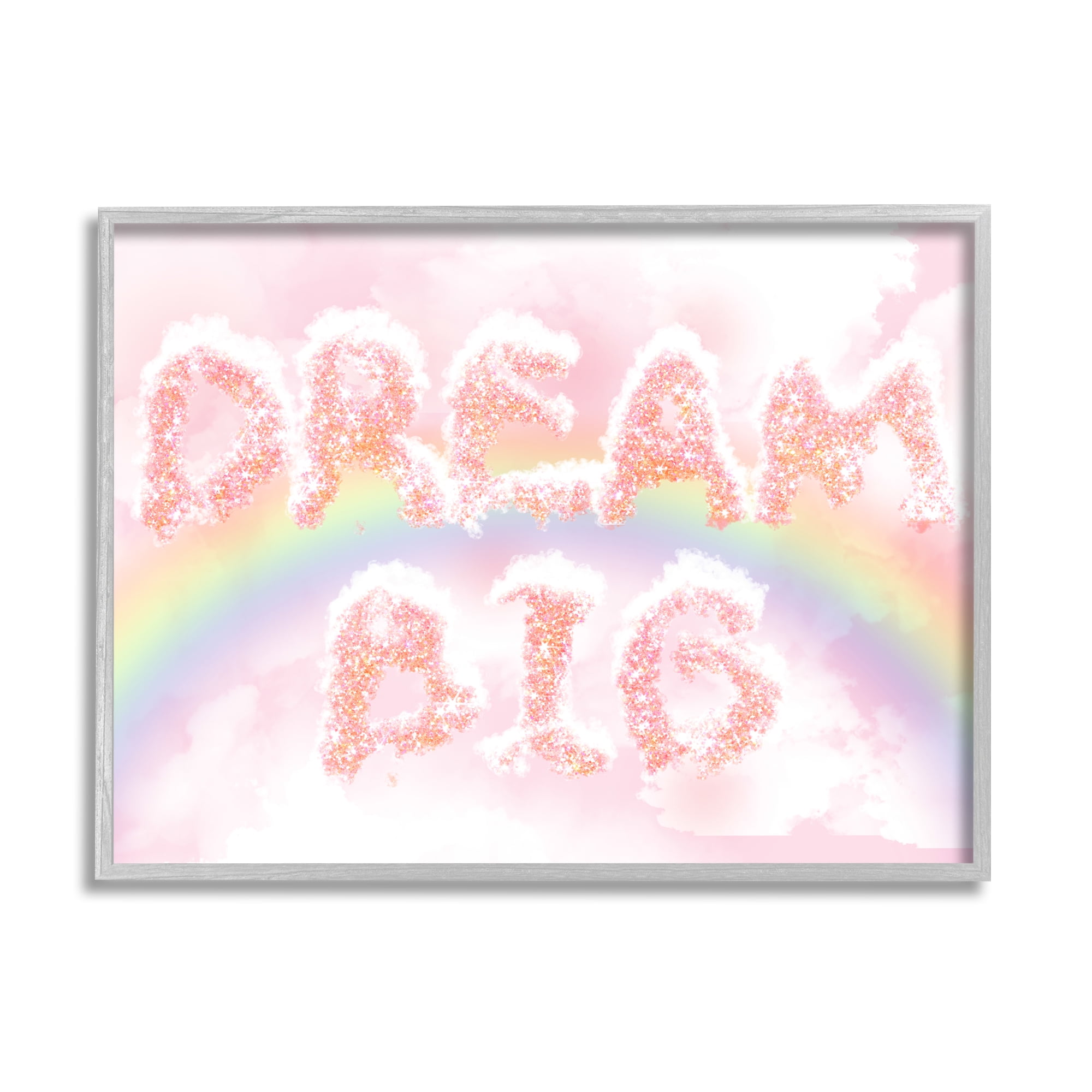 Stupell Industries Dream Big Sparkle Cloud Typography Pink Sky Rainbow, 20 x 16, Design by Ziwei Li