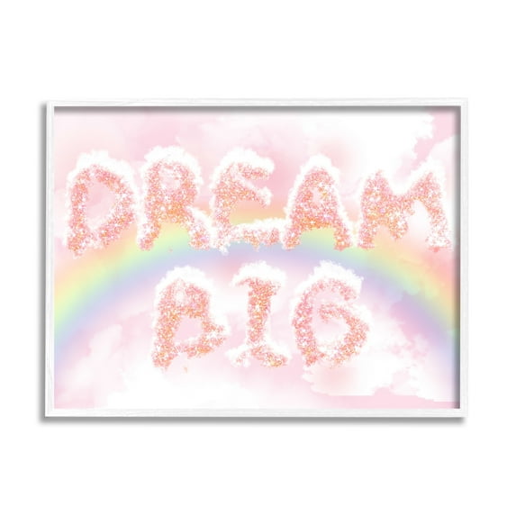 Stupell Industries Dream Big Sparkle Cloud Typography Pink Sky Rainbow, 30 x 24, Design by Ziwei Li
